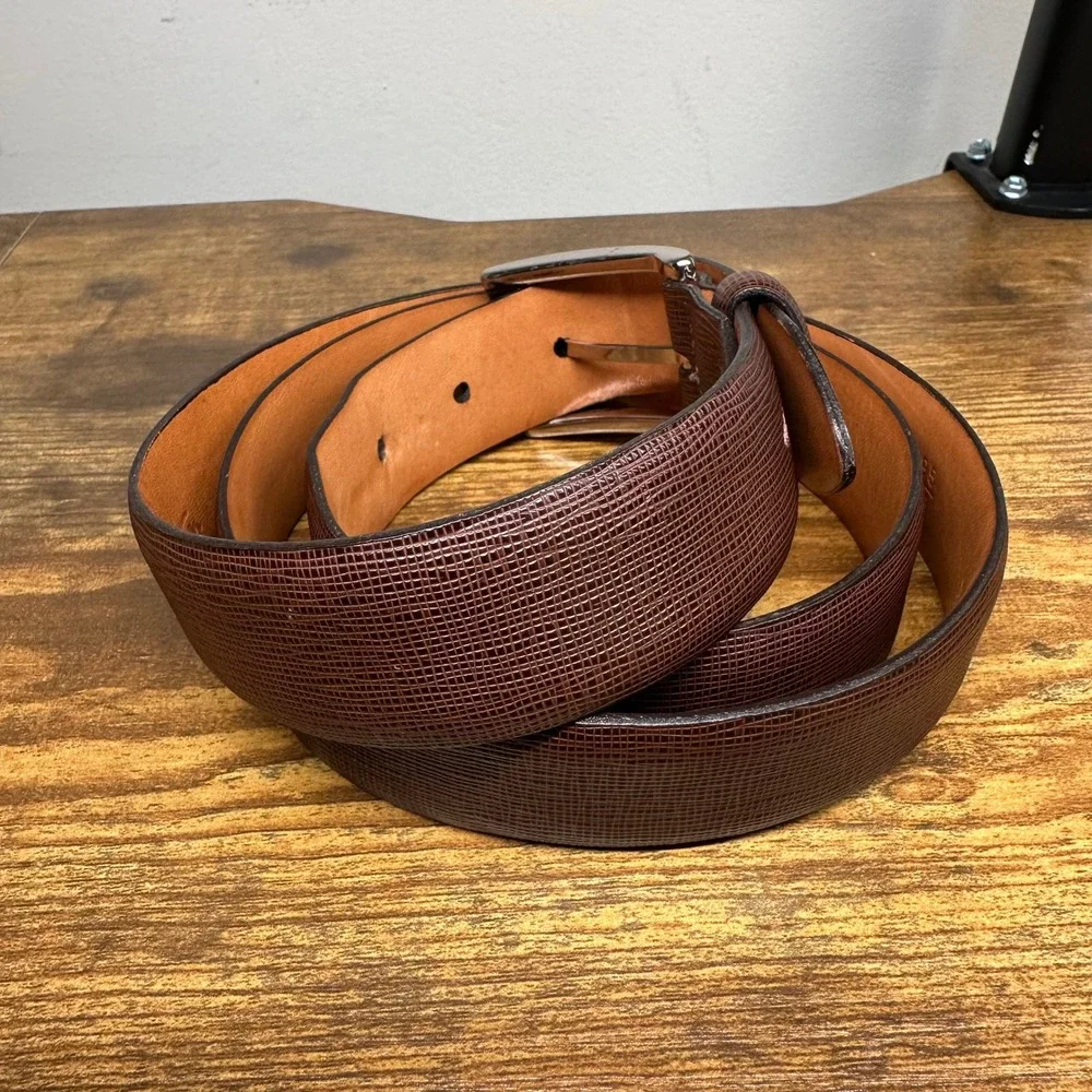John W Nordstrom‎ Mens Brown Textured Leather Belt USA Made 38 95 132446